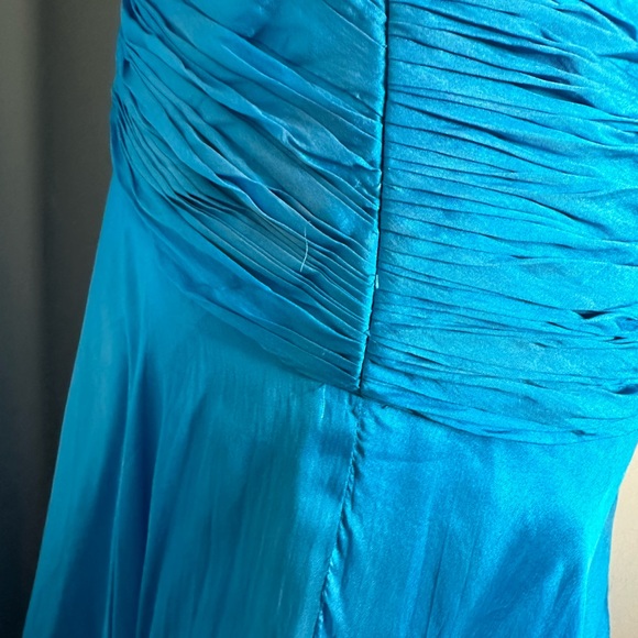 Jovani Silk Turquoise & Silver Beaded Prom Pageant Dress - Picture 5 of 7